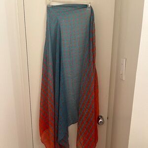 Blue and orange polka dot scarf
